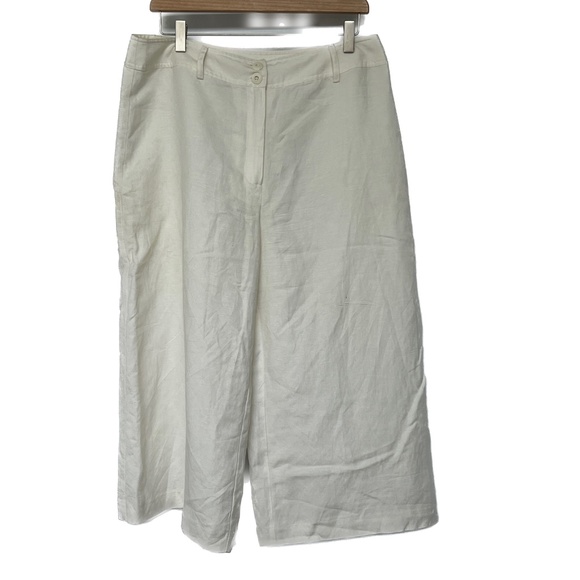 Coldwater Creek Cropped Pants Sz 12 Linen Blend Ivory Wide Leg Lined - Picture 4 of 7